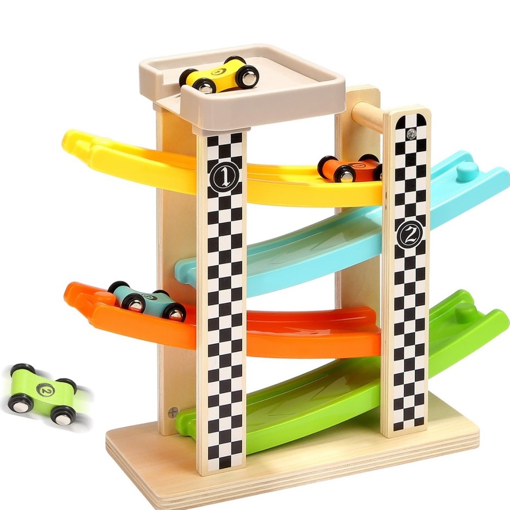 Colorful Wooden Race Track Car Ramp